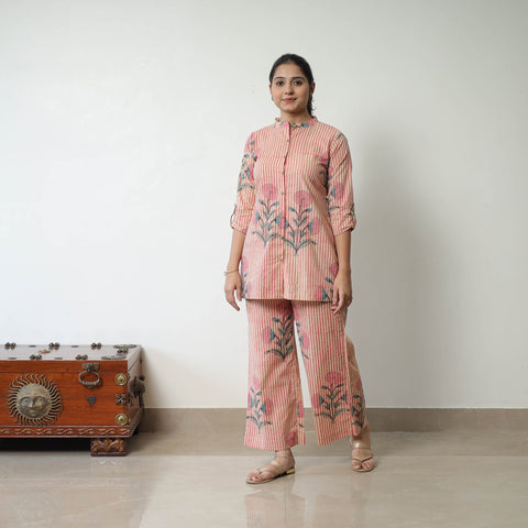 Peach - Block Printed Cotton Sanganeri Co-Ord Set 08