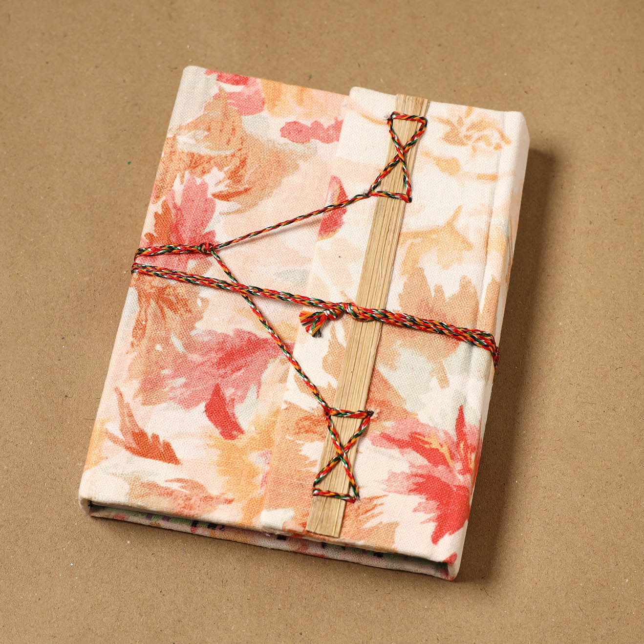 Printed fabric cover handmade paper notebook with thread