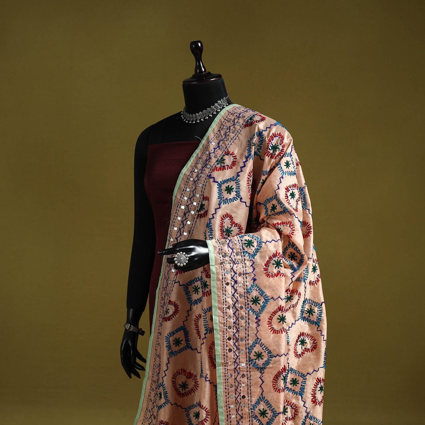 Ranihati chapa work chanderi silk hand embroidery dupatta