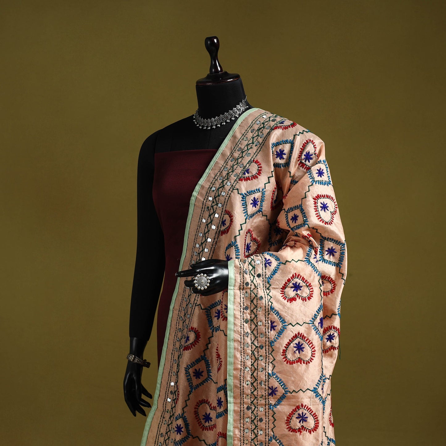 Ranihati chapa work chanderi silk hand embroidery dupatta