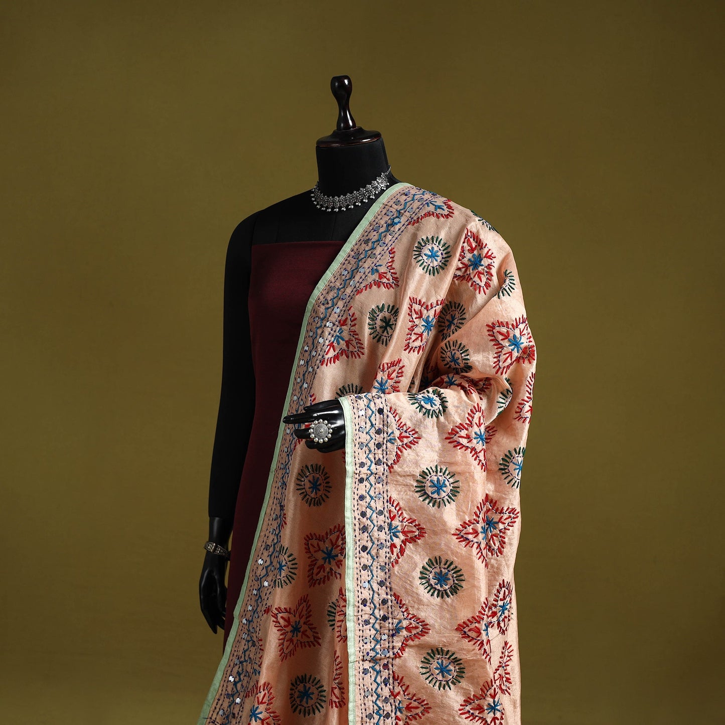 Ranihati chapa work chanderi silk hand embroidery dupatta