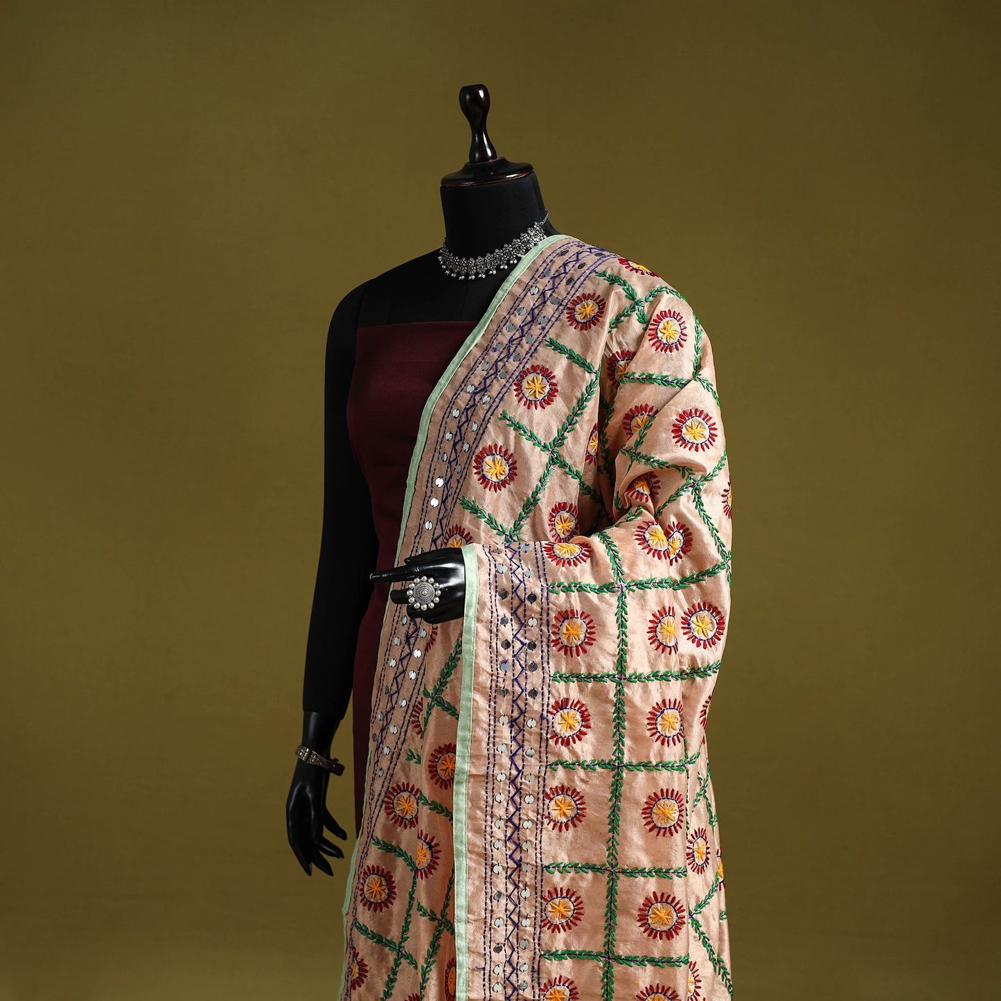 Ranihati chapa work chanderi silk hand embroidery dupatta