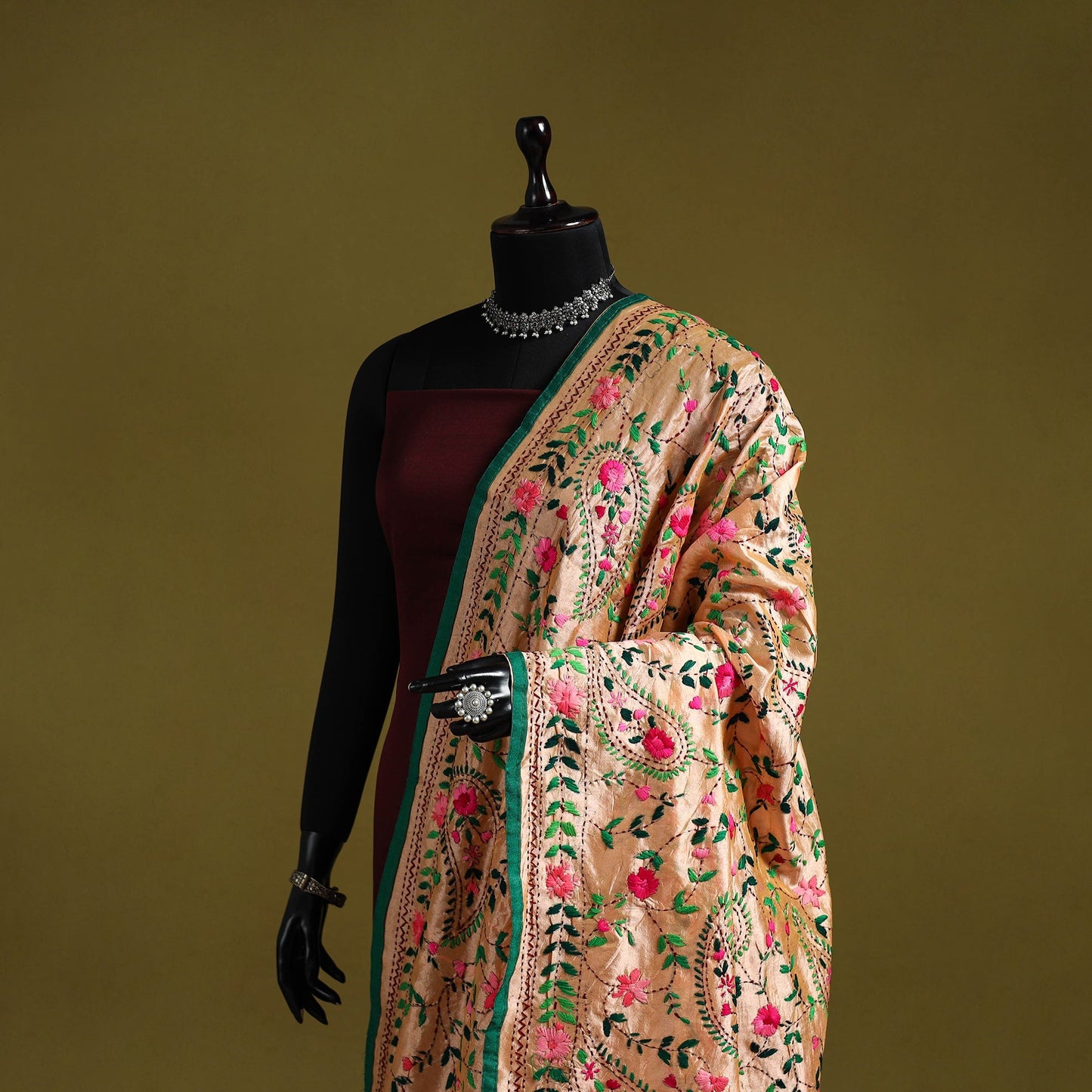 Ranihati chapa work chanderi silk hand embroidery dupatta