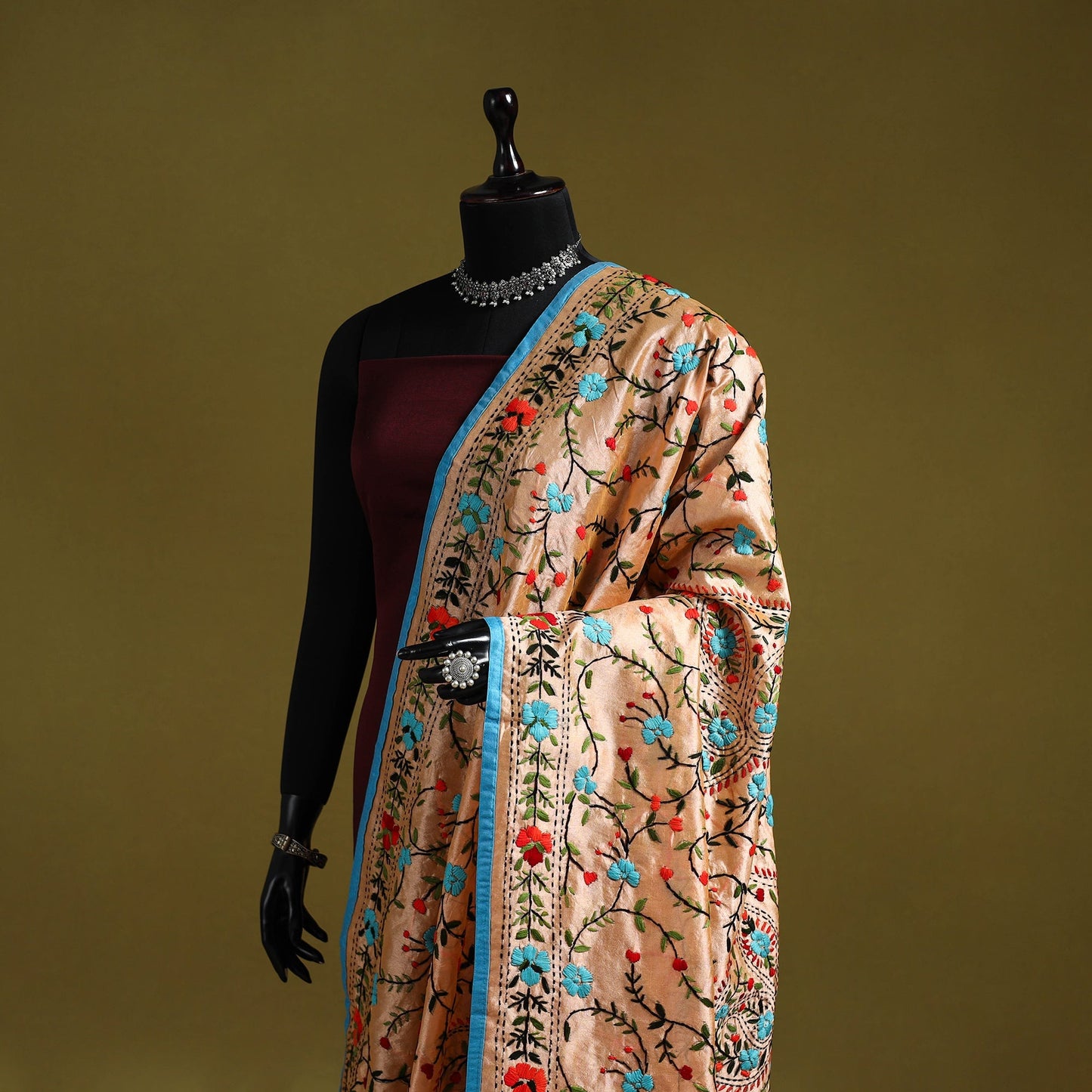 Ranihati chapa work chanderi silk hand embroidery dupatta