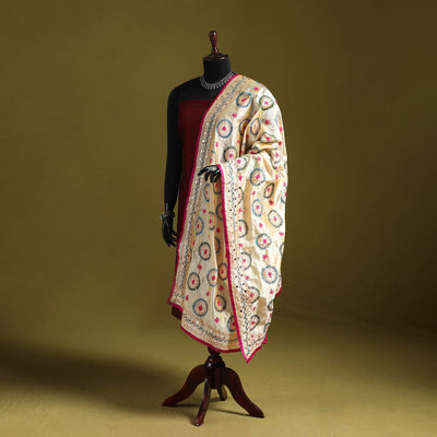 Ranihati chapa work chanderi silk hand embroidery dupatta