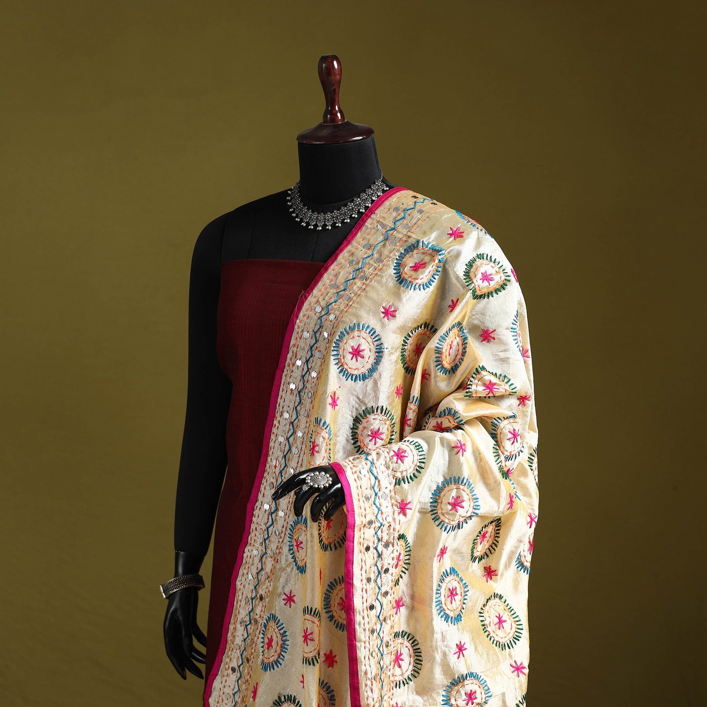 Ranihati chapa work chanderi silk hand embroidery dupatta