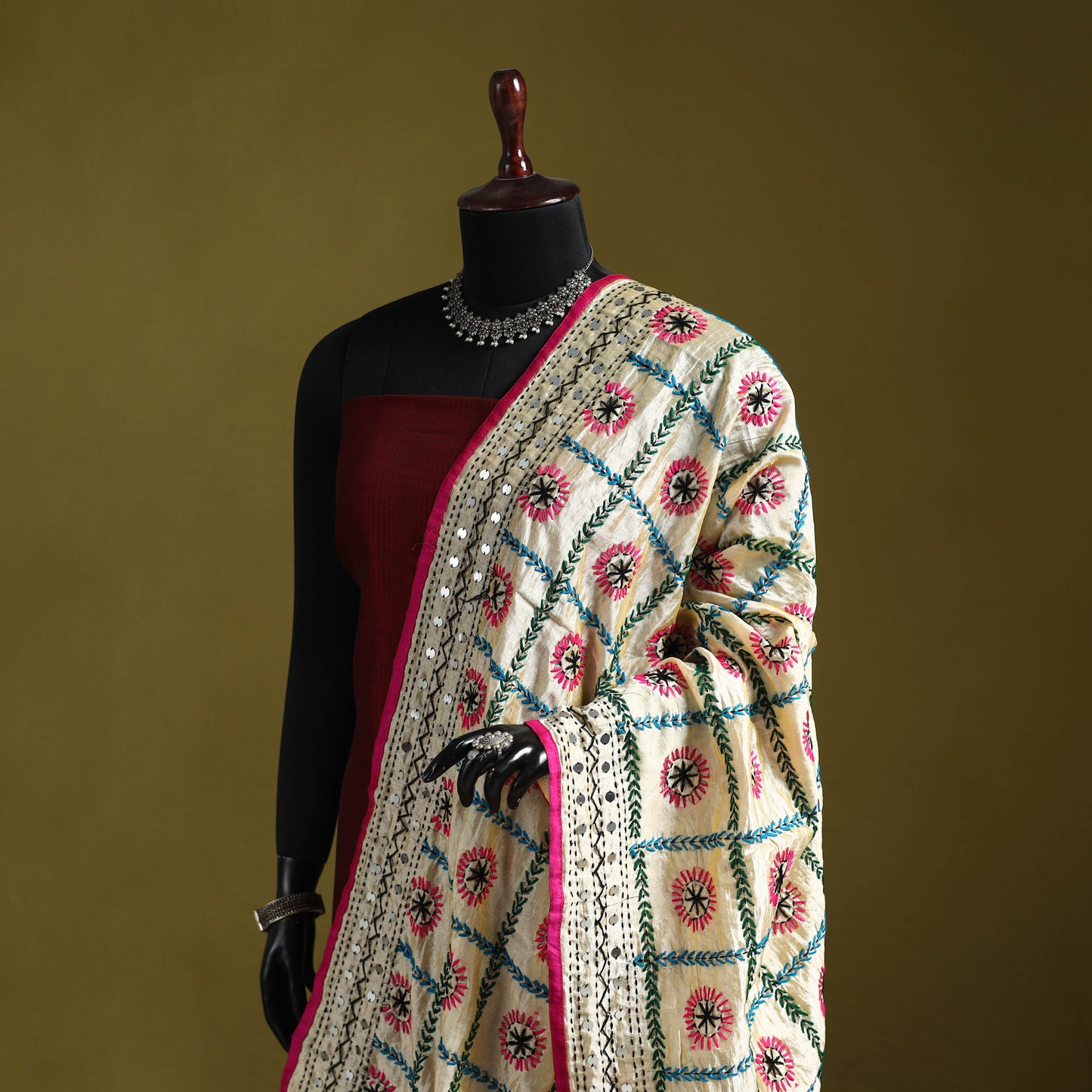 Ranihati chapa work chanderi silk hand embroidery dupatta