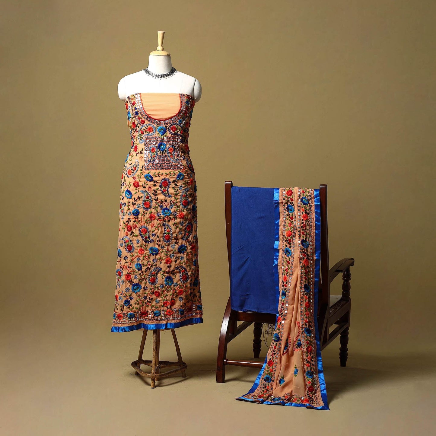 Light orange - ranihati chapa work hand embroidery