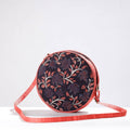Peach Round Sling Bag - Handpainted Kalamkari Natural Dyed Ghicha Silk