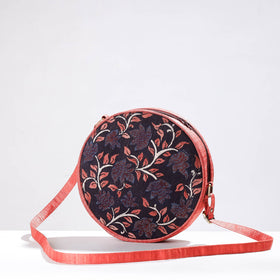 Peach Round Sling Bag - Handpainted Kalamkari Natural Dyed Ghicha Silk