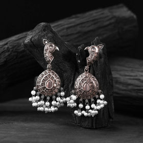 Peach - saanjh bela peacock oxidised earrings - handcrafted