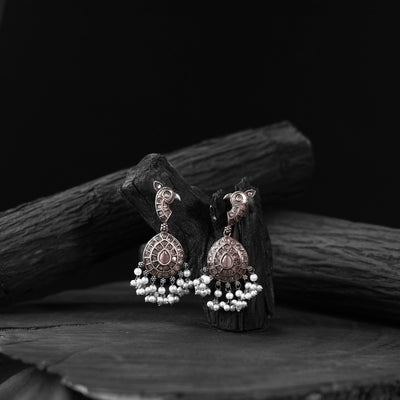 Peach - saanjh bela peacock oxidised earrings - handcrafted