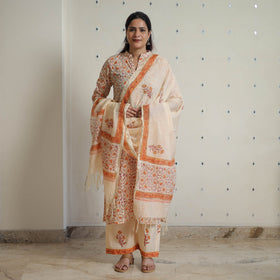 Peach - sanganeri cotton kurta suit set 01 - handcrafted