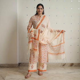 Peach - sanganeri cotton kurta suit set 01 - handcrafted