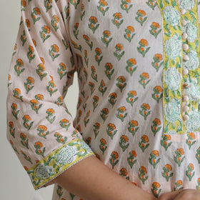 Peach - sanganeri cotton kurta suit set 11 - handcrafted