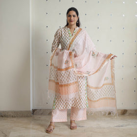 Peach - sanganeri cotton kurta suit set 11 - handcrafted