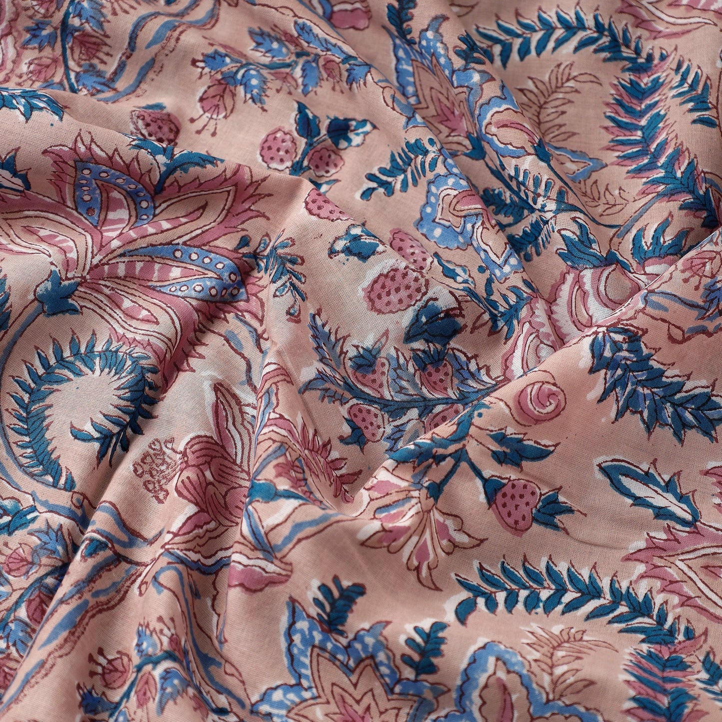 Peach - sanganeri printed cotton fabric - handcrafted