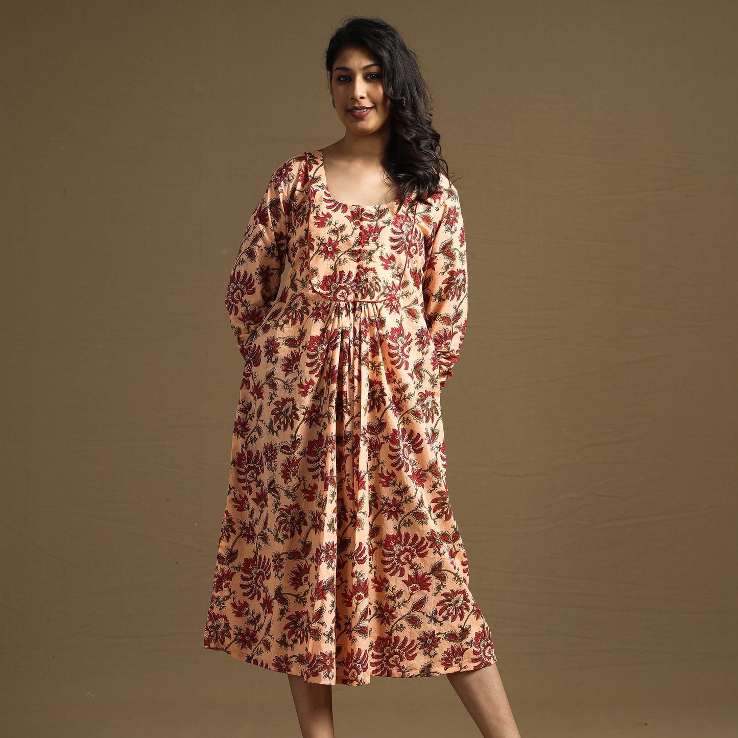Buy Sanganeri Block Printed Cotton Flared Dress Online at iTokri.com