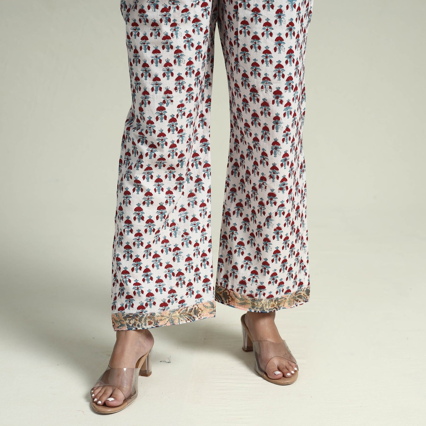 Peach - Sanganeri Block Printed Maheshwari Silk Kurta with Palazzo & Dupatta Set