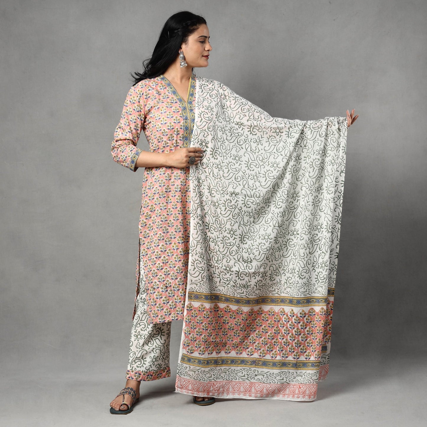 Sanganeri Kurta with Palazzo & Dupatta Set

