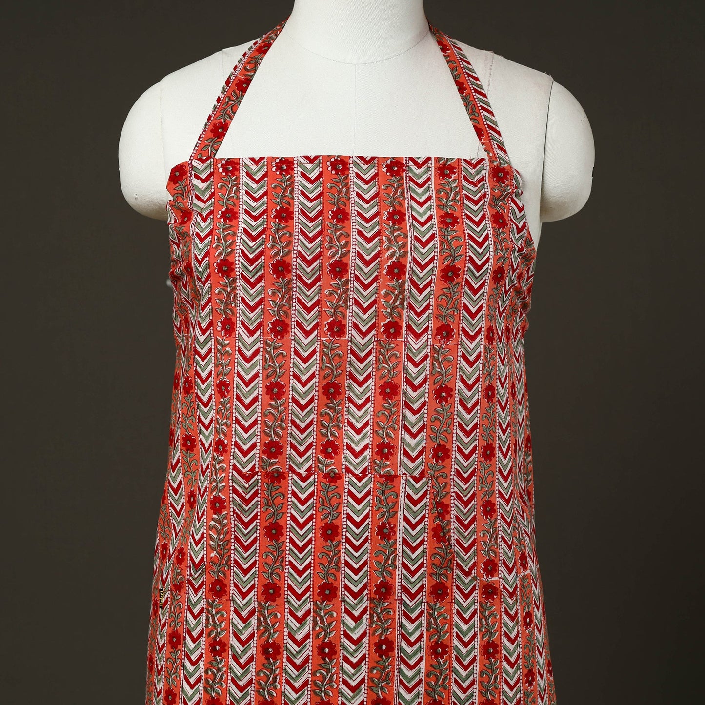 Peach - sanganeri cotton apron with pocket 09 - handcrafted