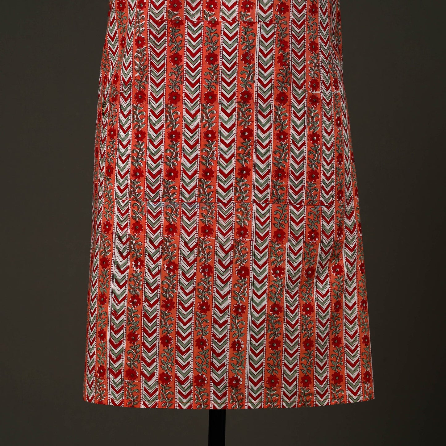 Peach - sanganeri cotton apron with pocket 09 - handcrafted