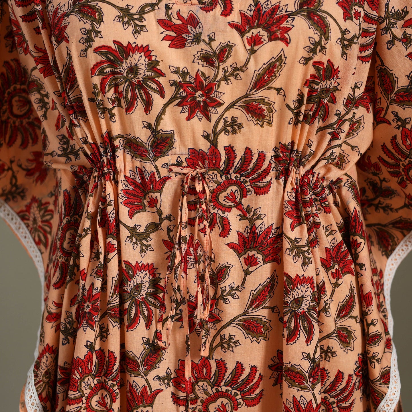 Peach Sanganeri Block Print Cotton Kaftan (Medium) 