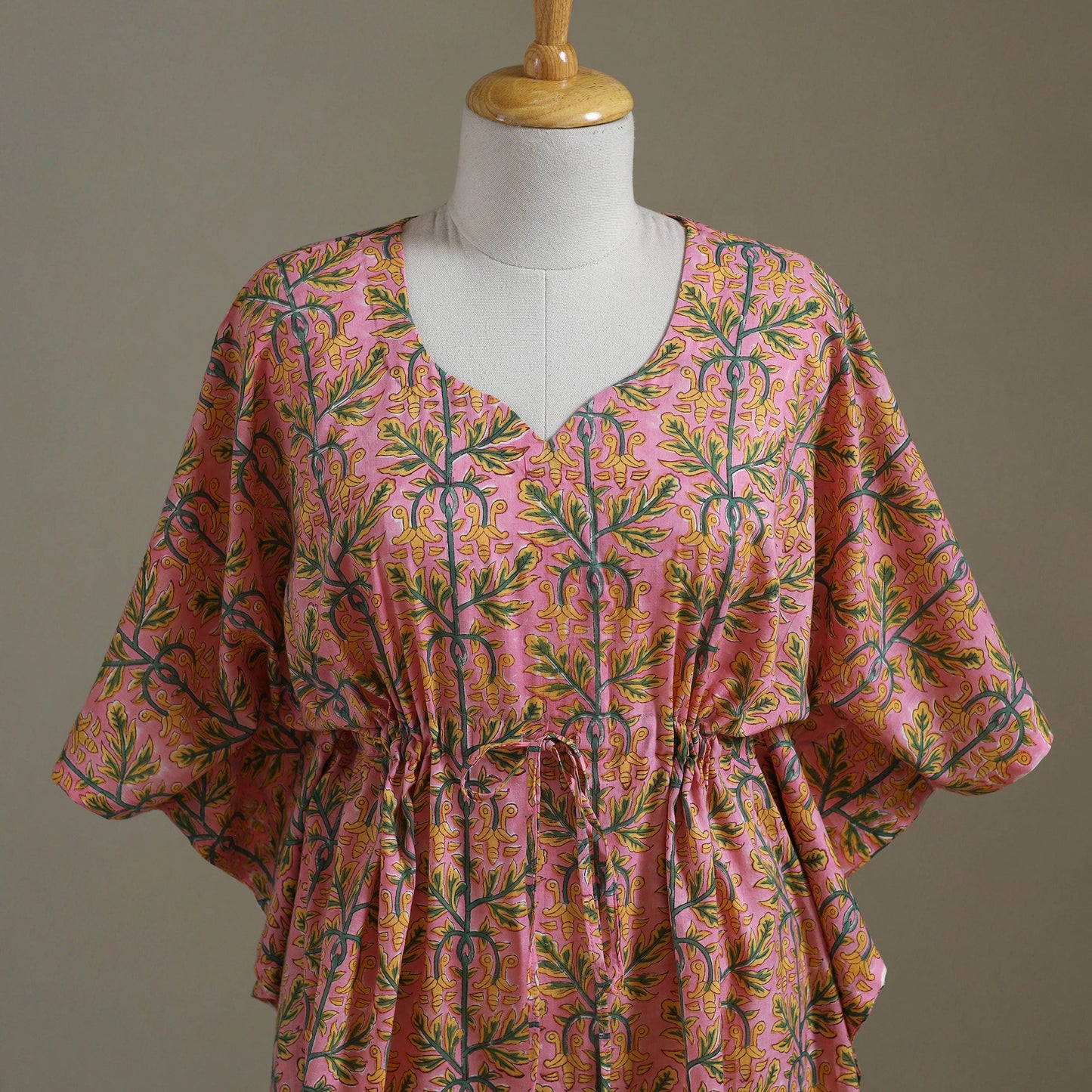 Peach Sanganeri Block Print Cotton Kaftan (Medium) 