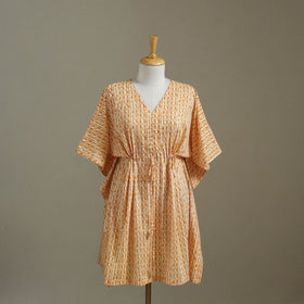 Peach Sanganeri Block Print Cotton Kaftan (Medium) 