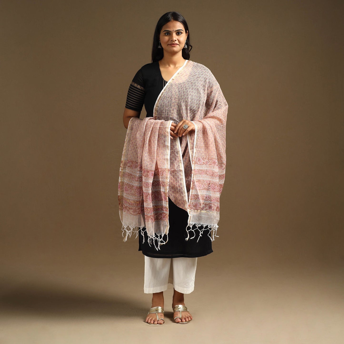 Buy Sanganeri Block Print Cotton Kota Doria Dupatta