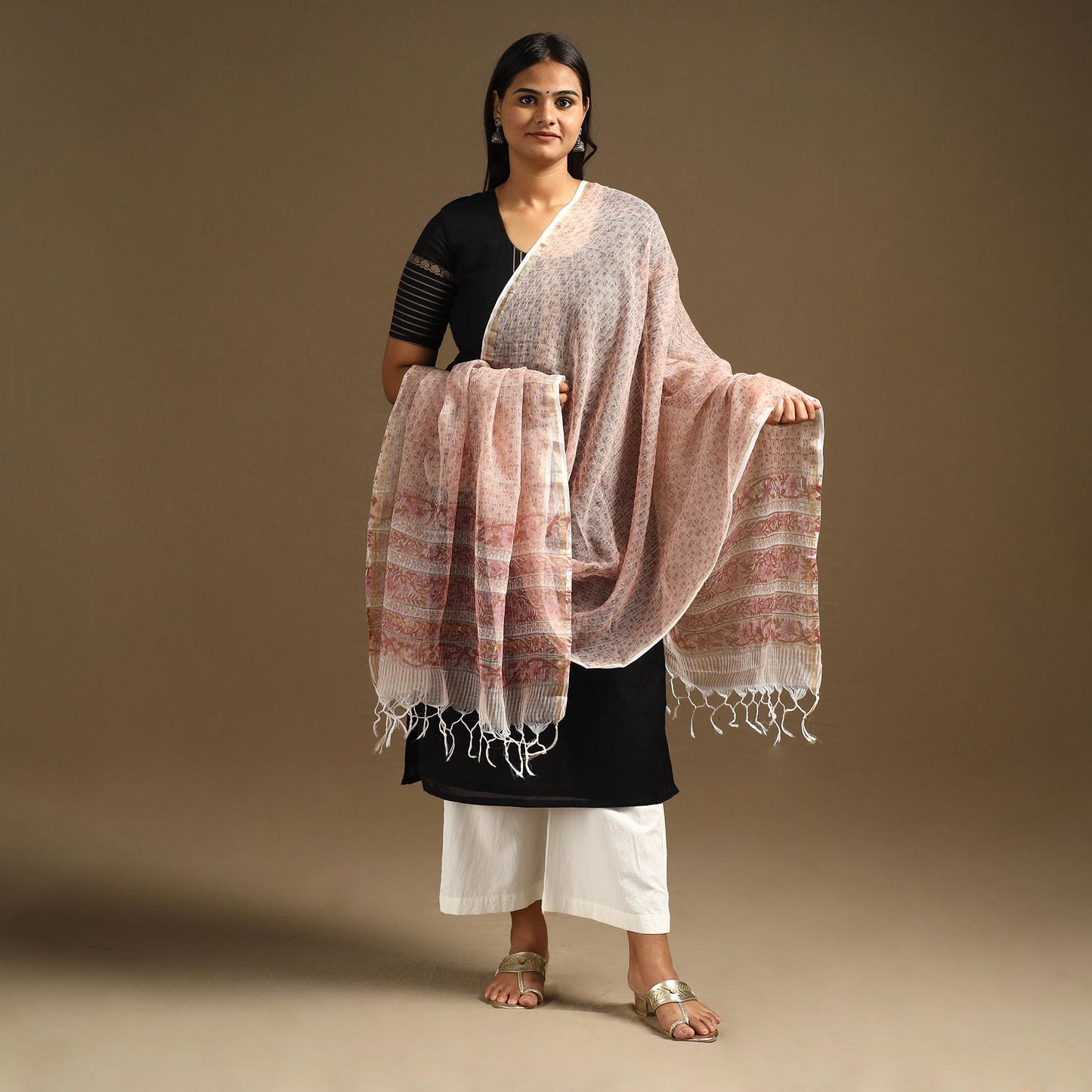 Buy Sanganeri Block Print Cotton Kota Doria Dupatta