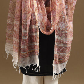 Peach Sanganeri Block Print Cotton Kota Doria Dupatta