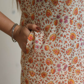 Peach - sanganeri cotton kurta suit set 01 - handcrafted