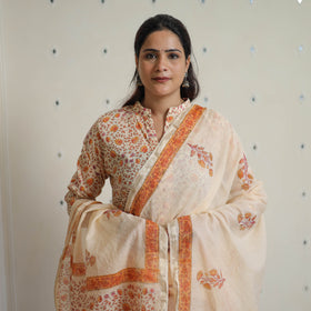 Peach - sanganeri cotton kurta suit set 01 - handcrafted