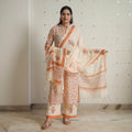 Peach - sanganeri cotton kurta suit set 01 - handcrafted