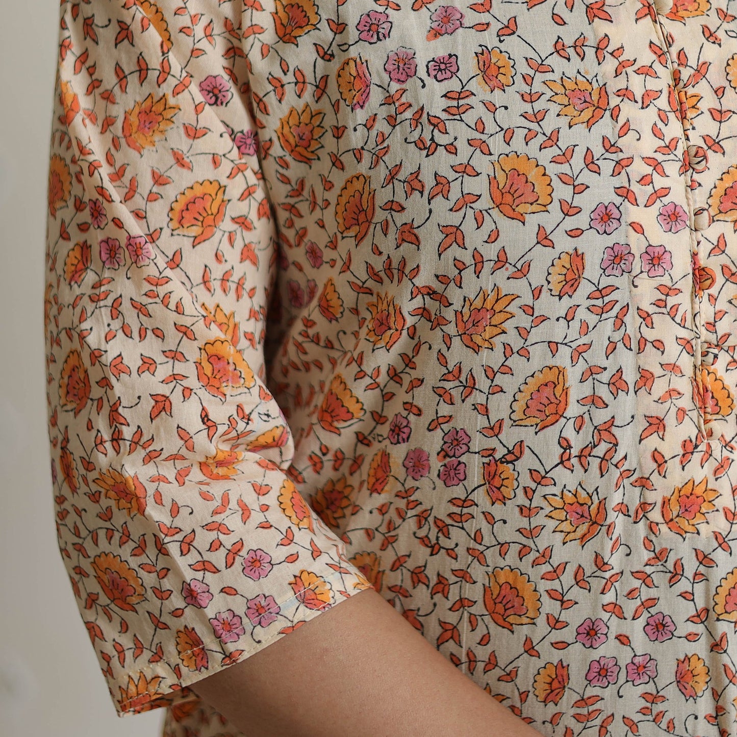 Peach - sanganeri cotton kurta suit set 01 - handcrafted