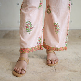 Peach - sanganeri cotton kurta suit set 09 - handcrafted