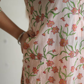 Peach - sanganeri cotton kurta suit set 09 - handcrafted