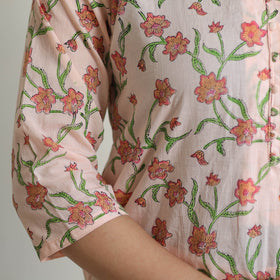 Peach - sanganeri cotton kurta suit set 09 - handcrafted