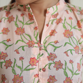 Peach - sanganeri cotton kurta suit set 09 - handcrafted