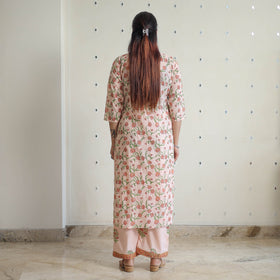 Peach - sanganeri cotton kurta suit set 09 - handcrafted