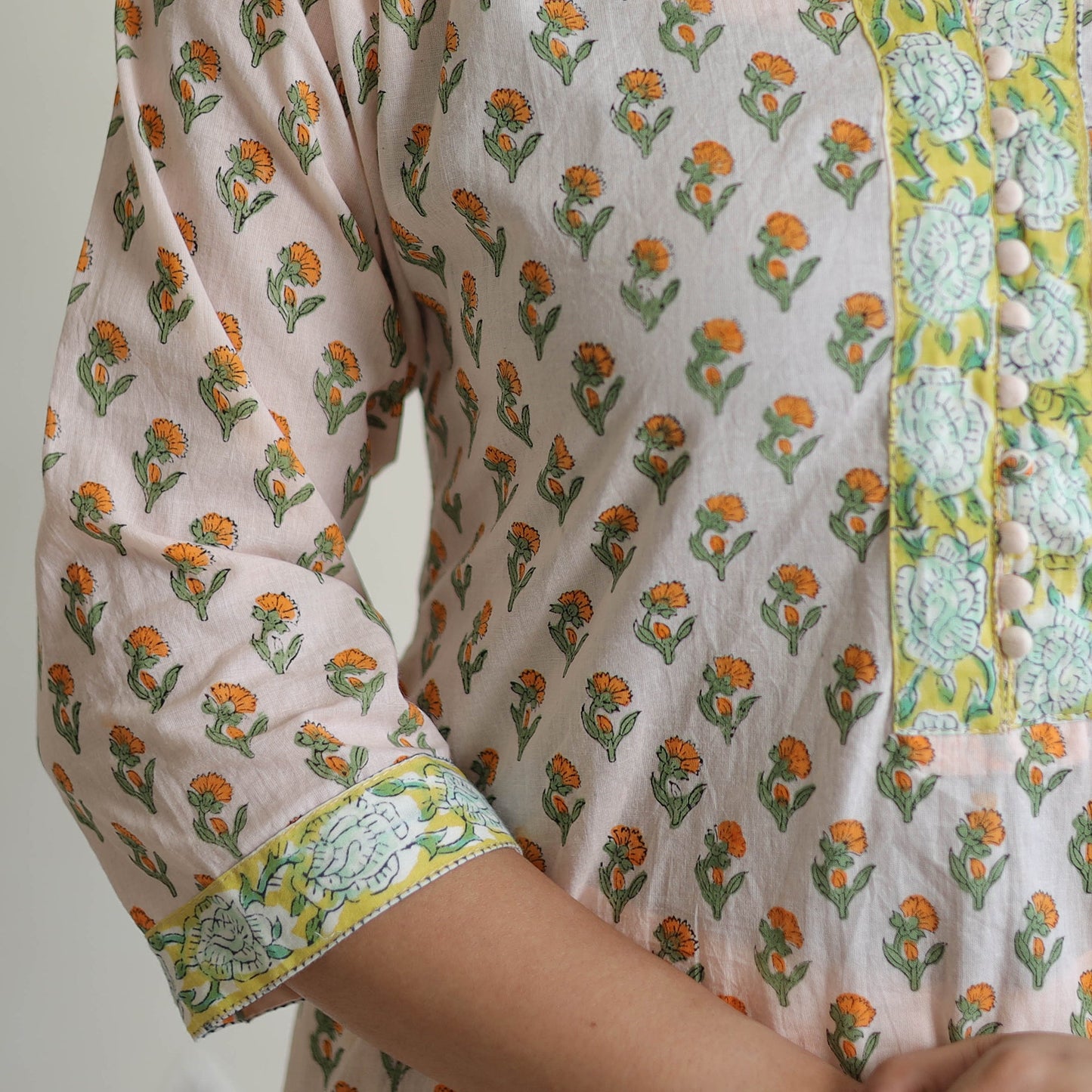 Peach - sanganeri cotton kurta suit set 11 - handcrafted