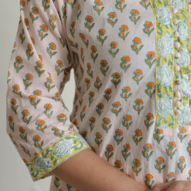 Peach - sanganeri cotton kurta suit set 11 - handcrafted