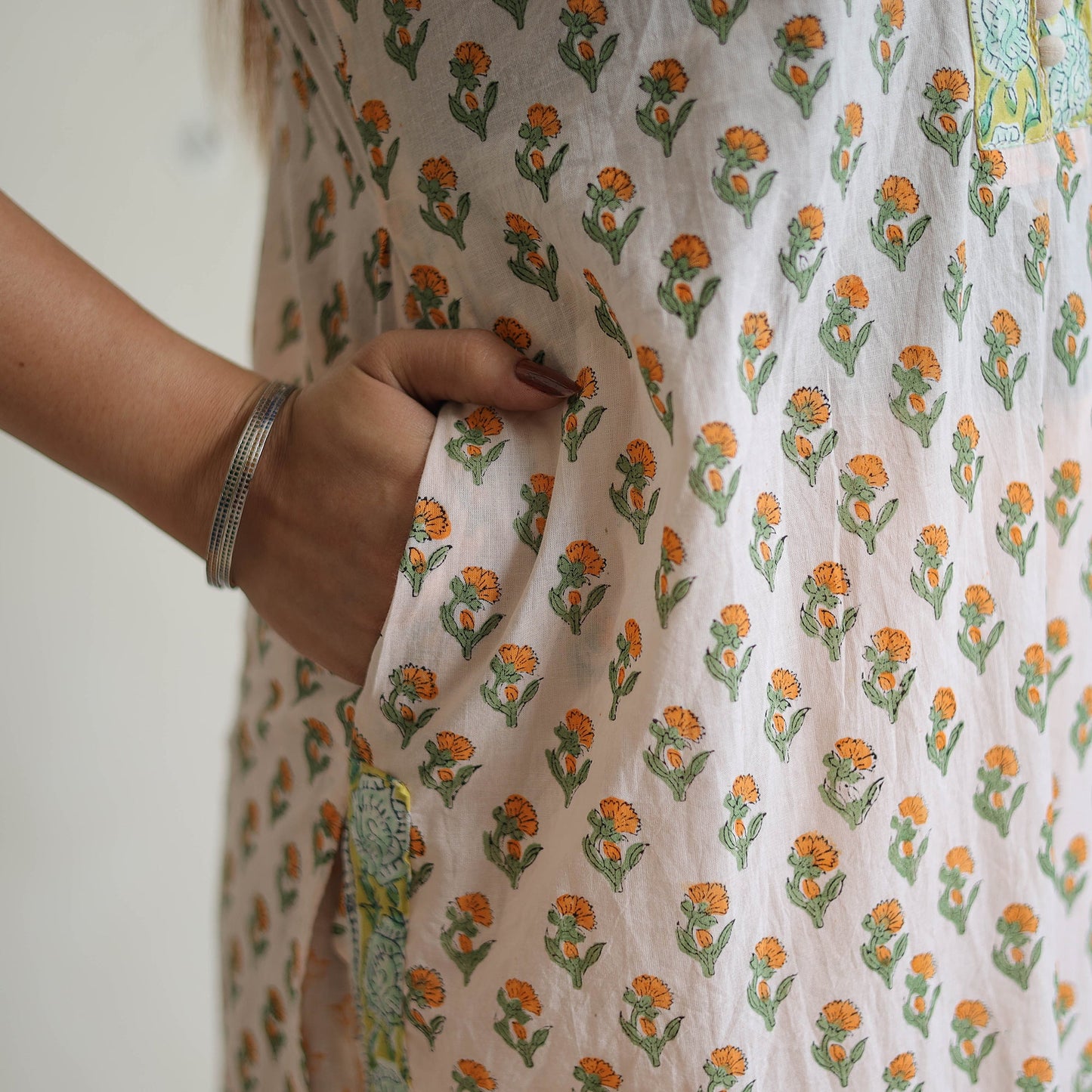 Peach - sanganeri cotton kurta suit set 11 - handcrafted