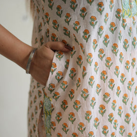 Peach - sanganeri cotton kurta suit set 11 - handcrafted