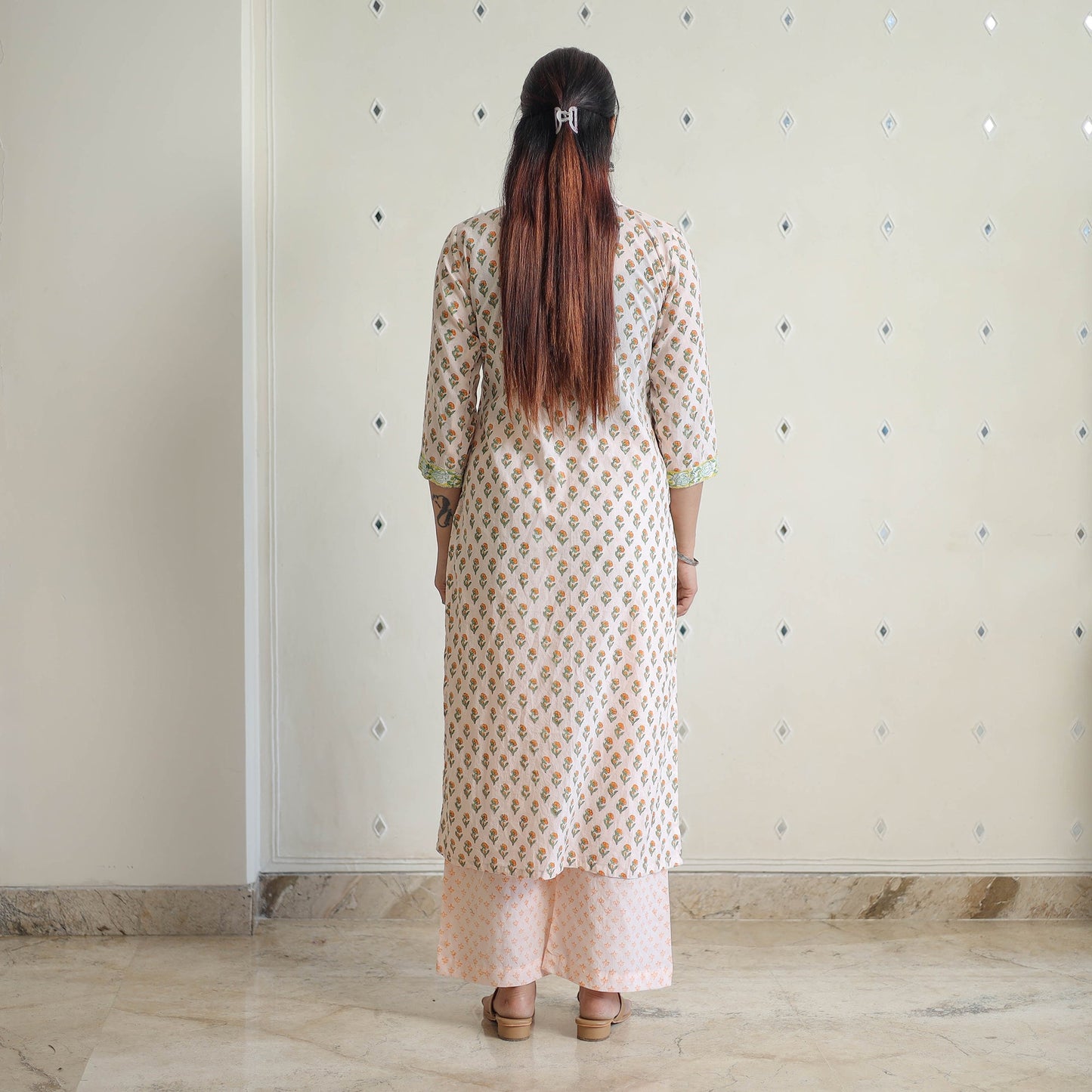 Peach - sanganeri cotton kurta suit set 11 - handcrafted