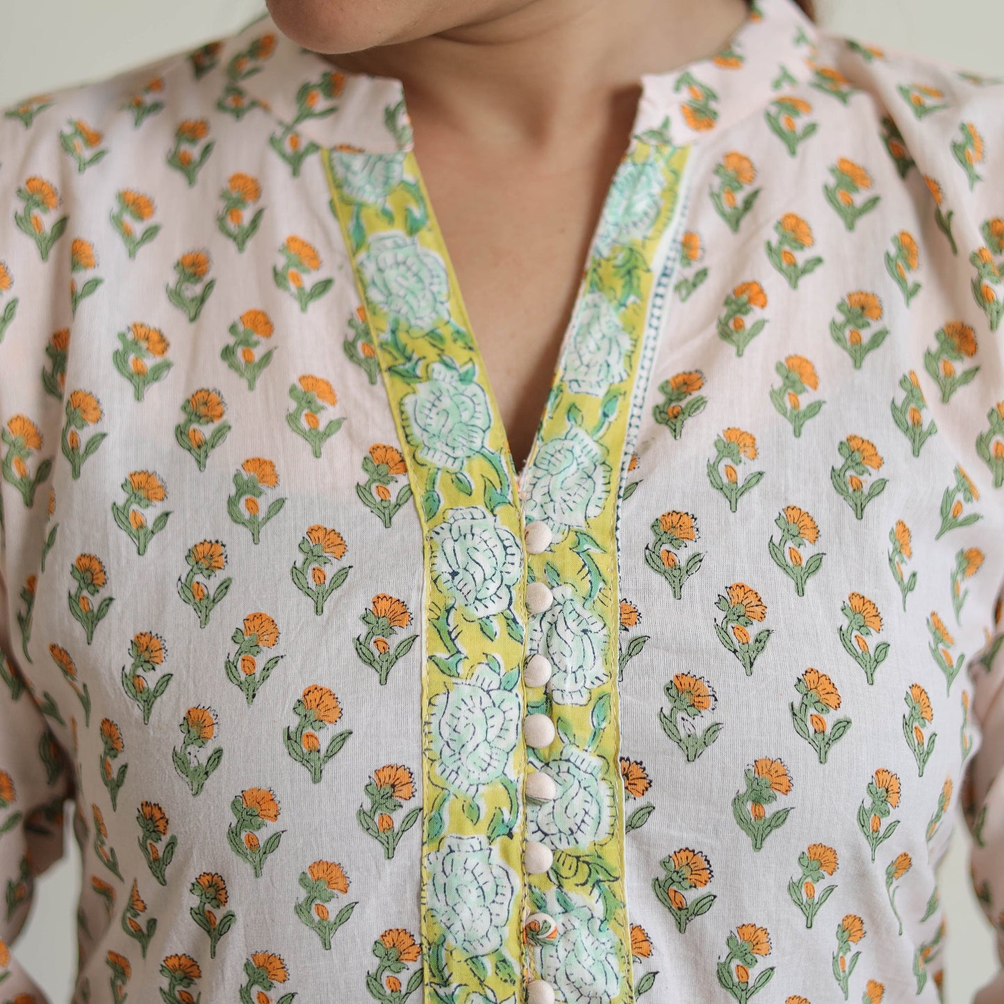 Peach - sanganeri cotton kurta suit set 11 - handcrafted