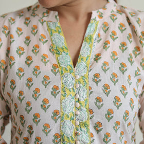 Peach - sanganeri cotton kurta suit set 11 - handcrafted