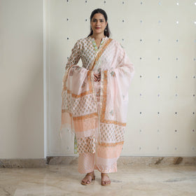 Peach - sanganeri cotton kurta suit set 11 - handcrafted