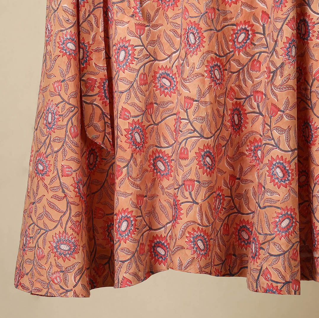 Peach - sanganeri cotton wrap around skirt 27 - handcrafted